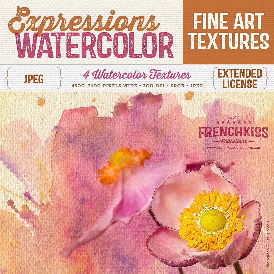 4 very large watercolor texures on textured watercolor paper.