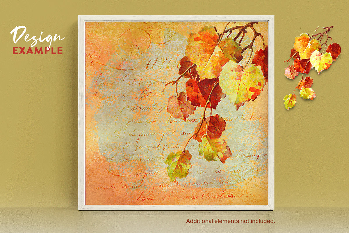 Wall art of golden leaves made with the Fall Leaves and Berries vintage illustration graphics.