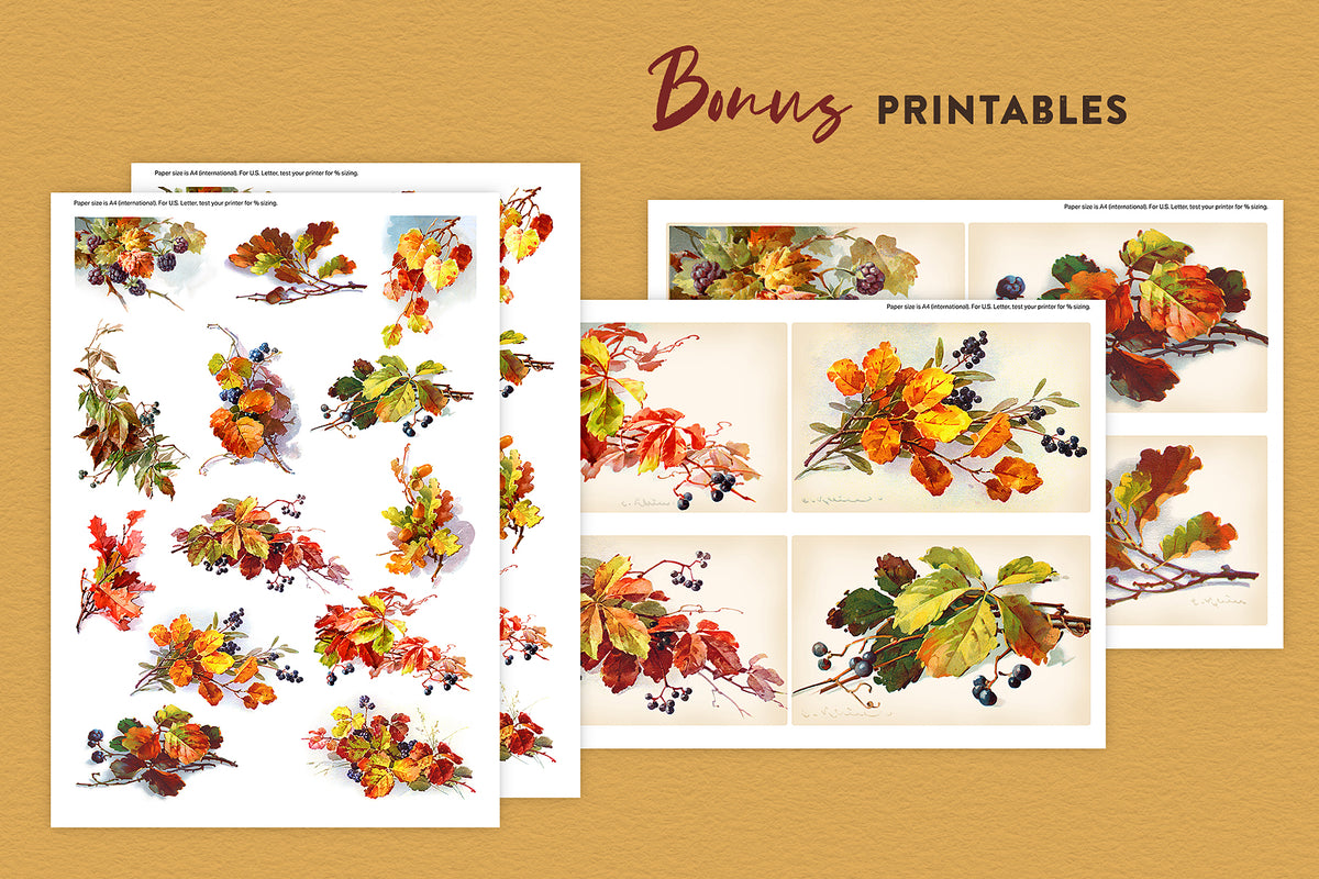 Bonus printable versions of the Fall Leaves and Berries vintage graphics.