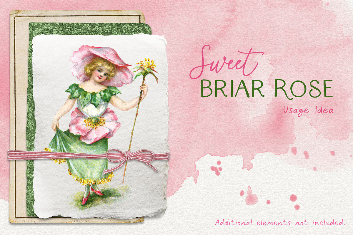 Design idea using the Sweet Briar Rose vintage flower fairy illustration.