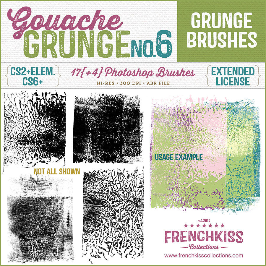 French Kiss Collections Gouache Grunge No. 6 Photoshop brushes.