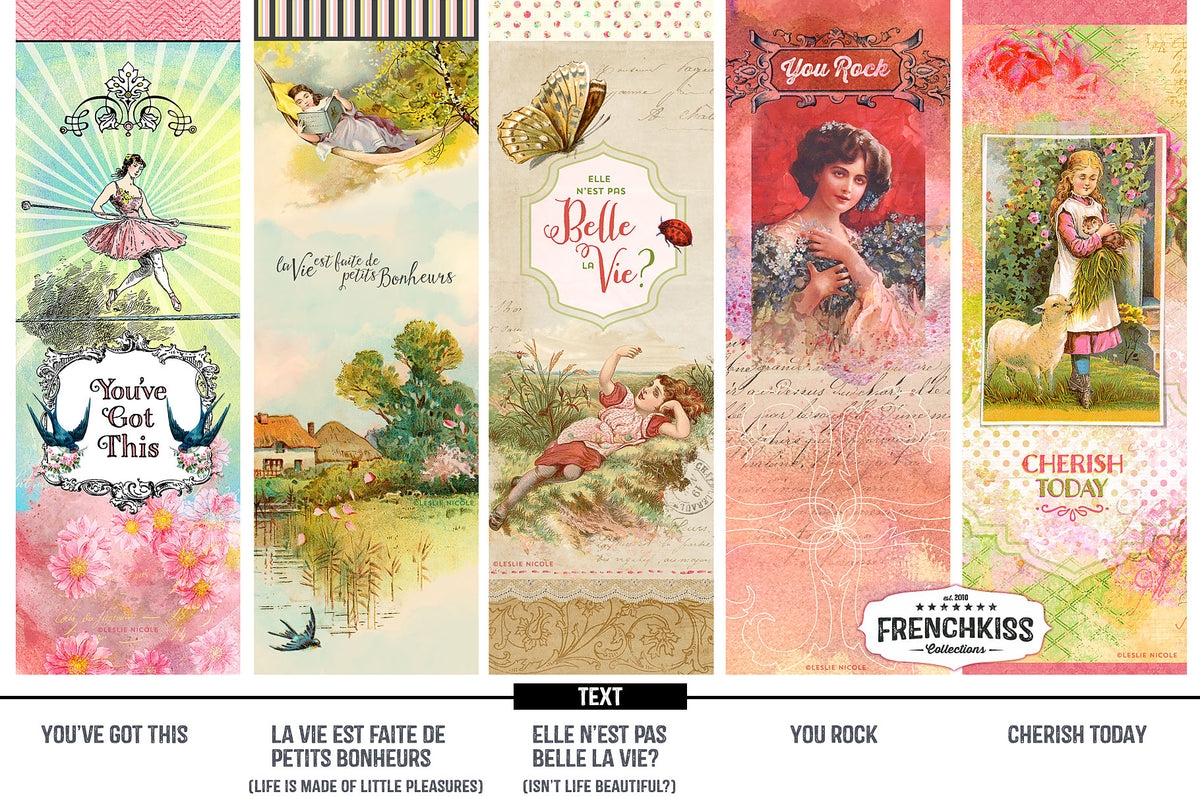 5 vintage inspired bookmarks printable with positive messages.