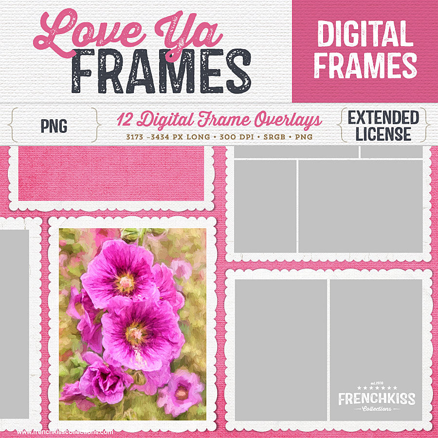 12 soft white canvas textured digital frames with scalloped edges. Commercial Use.