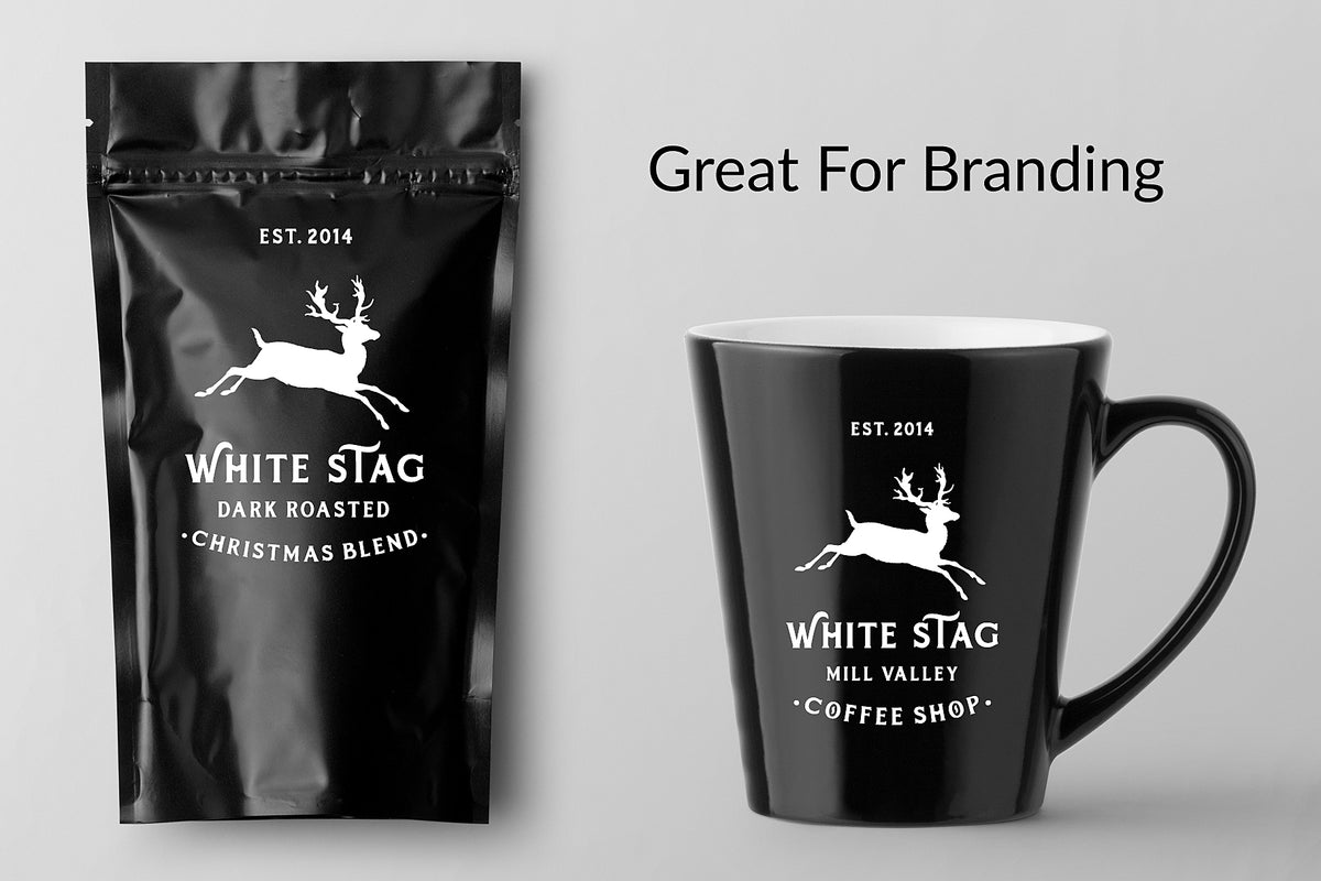 Branding design examples with a vintage deer silhouette graphic.