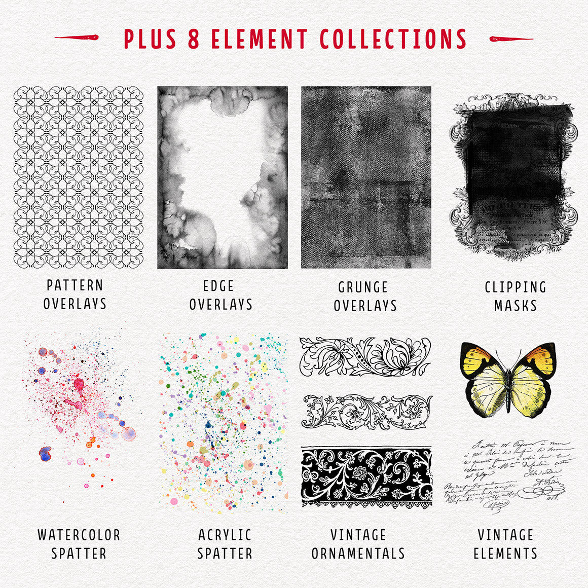 The 8 Element Collections in The Complete Inspirational Textures and Elements Collection.
