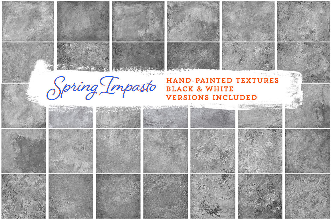 Spring Impasto hand-painted, fine art textures for commercial use. Black and White versions.