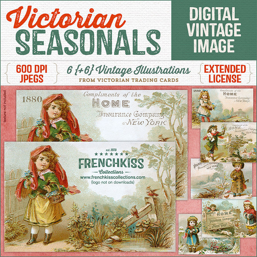 Victorian Seasonals digital Trading Card Illustrations