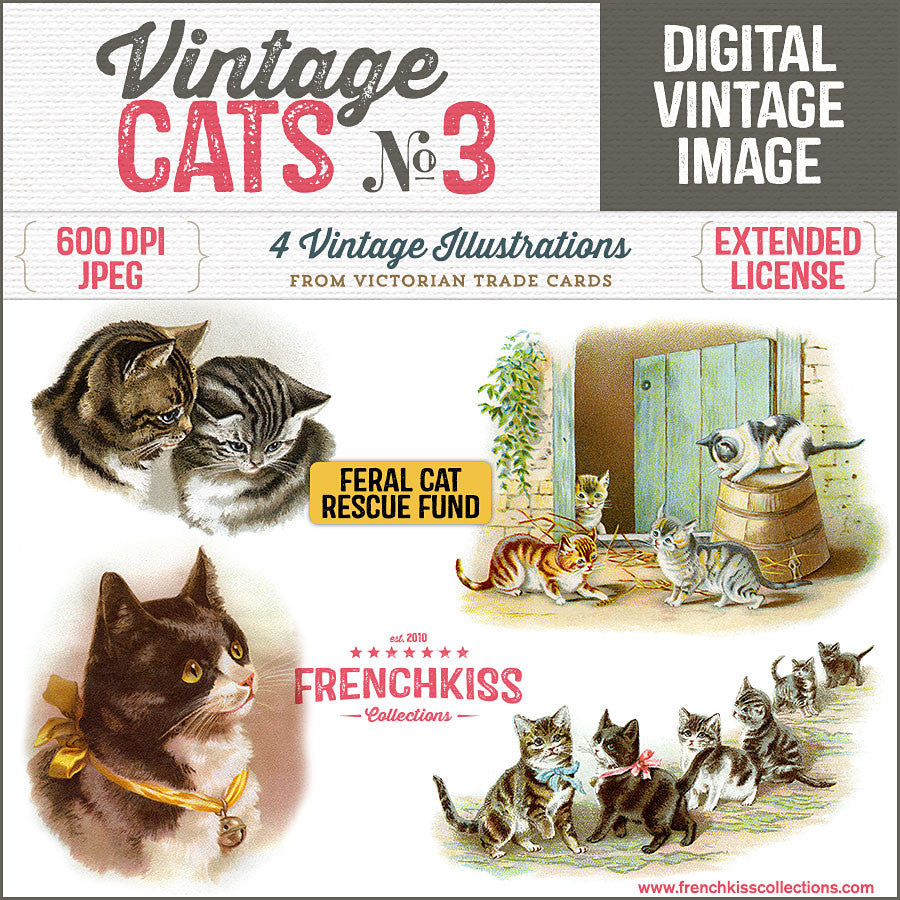 A variety of vintage cat illustrations from Victorian Trade Cards. All Proceeds from this product go to animal rescue.