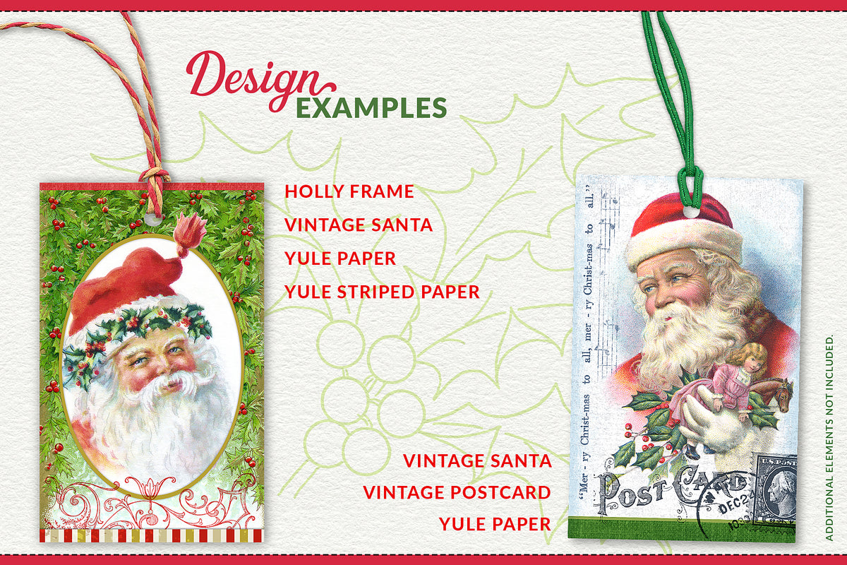 Gift tag design examples using the vintage Santa illustration grpahics from the Vintage Christmas Illustrations Compendium collection.