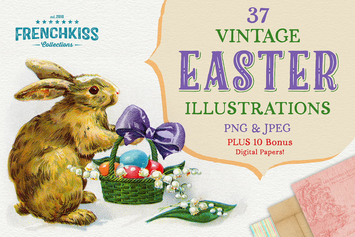 Vintage Easter illustration digital graphics from postcards.