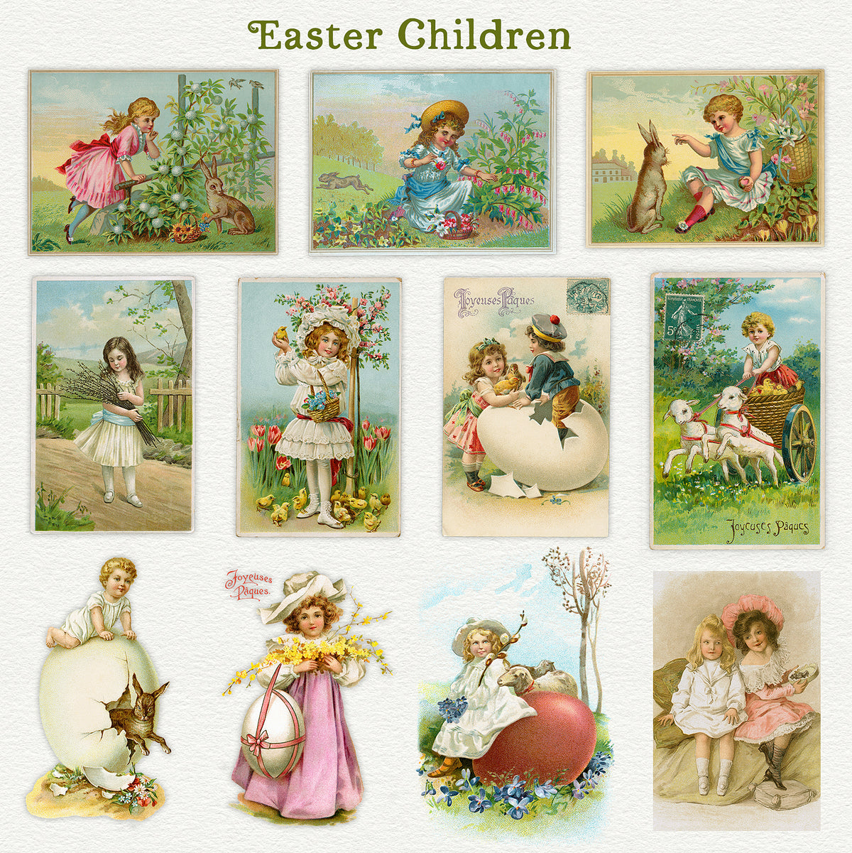 Vintage Easter Children illustration digital graphics from postcards.