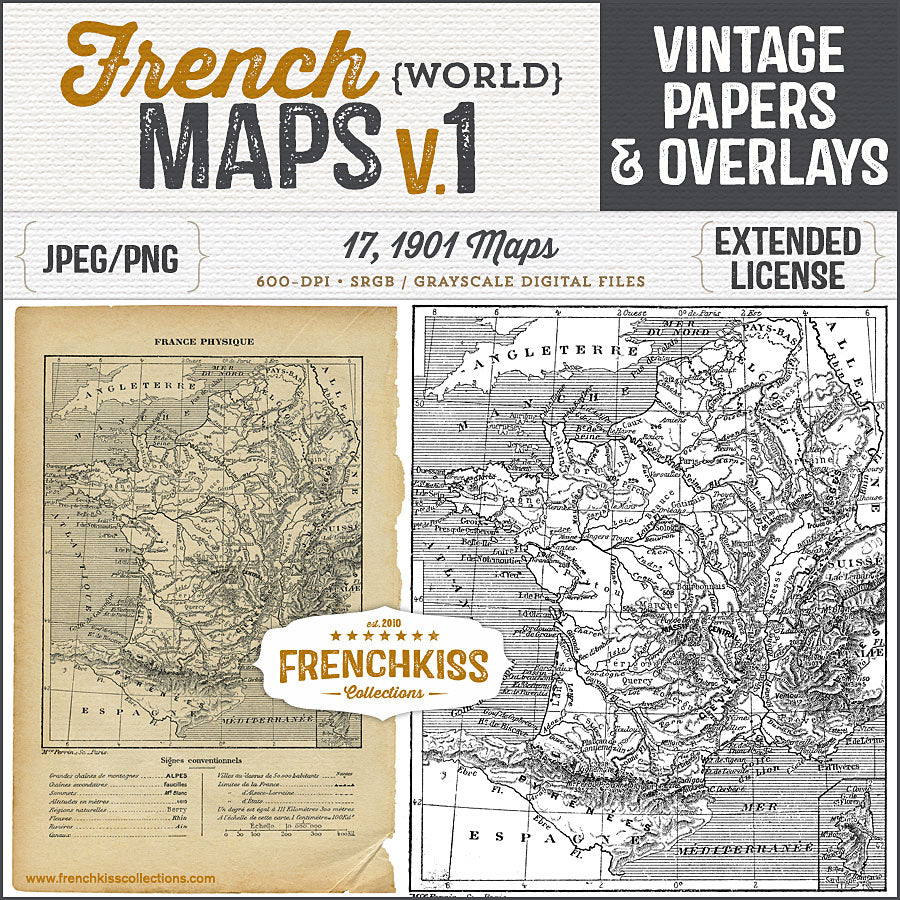 17 pages and overlays of world maps from a 1901 vintage French book.