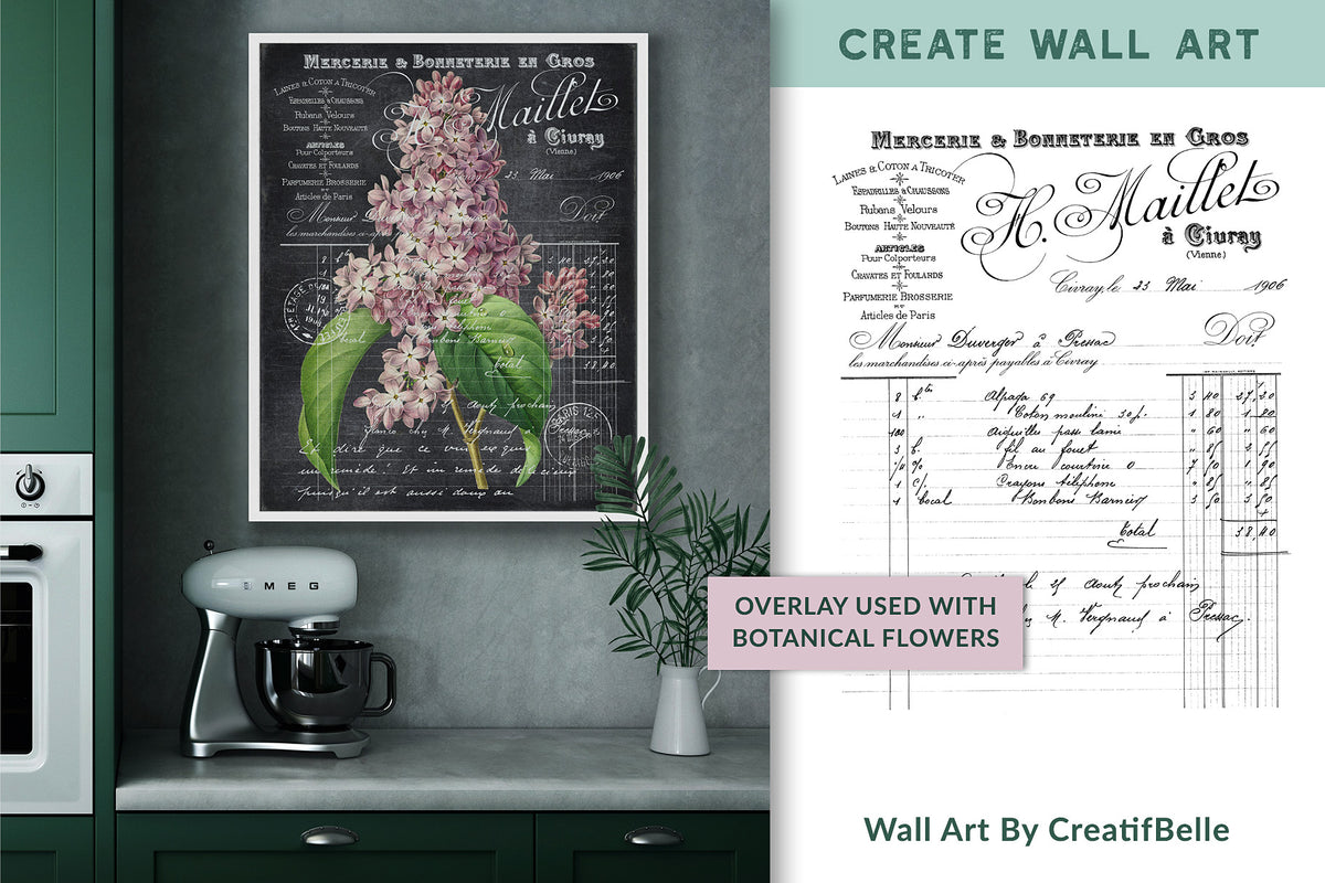 Botanical Wall Art using a vintage French overlay from French Kiss Collections.