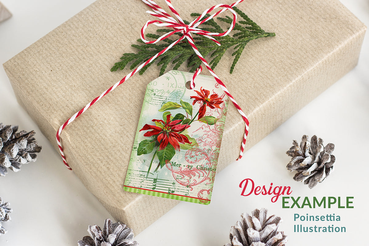 Christmas gift tag design using a vintage poinsettia illustration graphic.