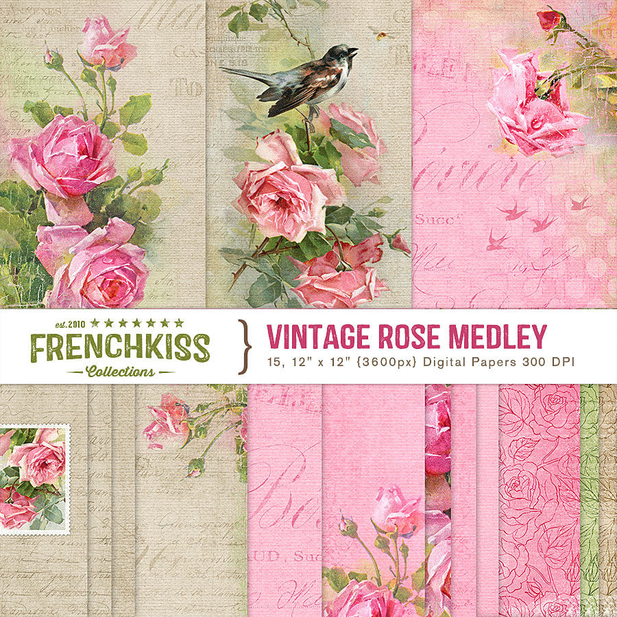 Vintage Rose Medley Digital Papers