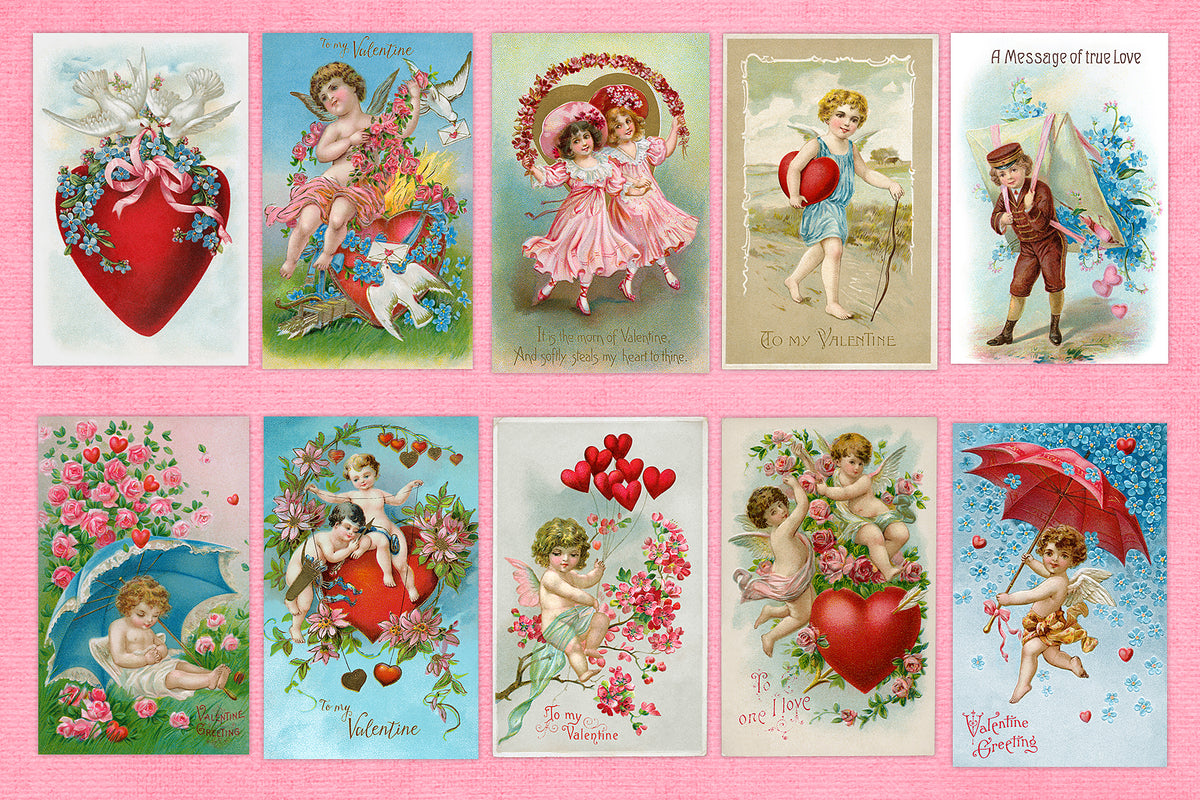 A selection of vintage Valentine postcards from the Vintage Valentine Illustrations collection.