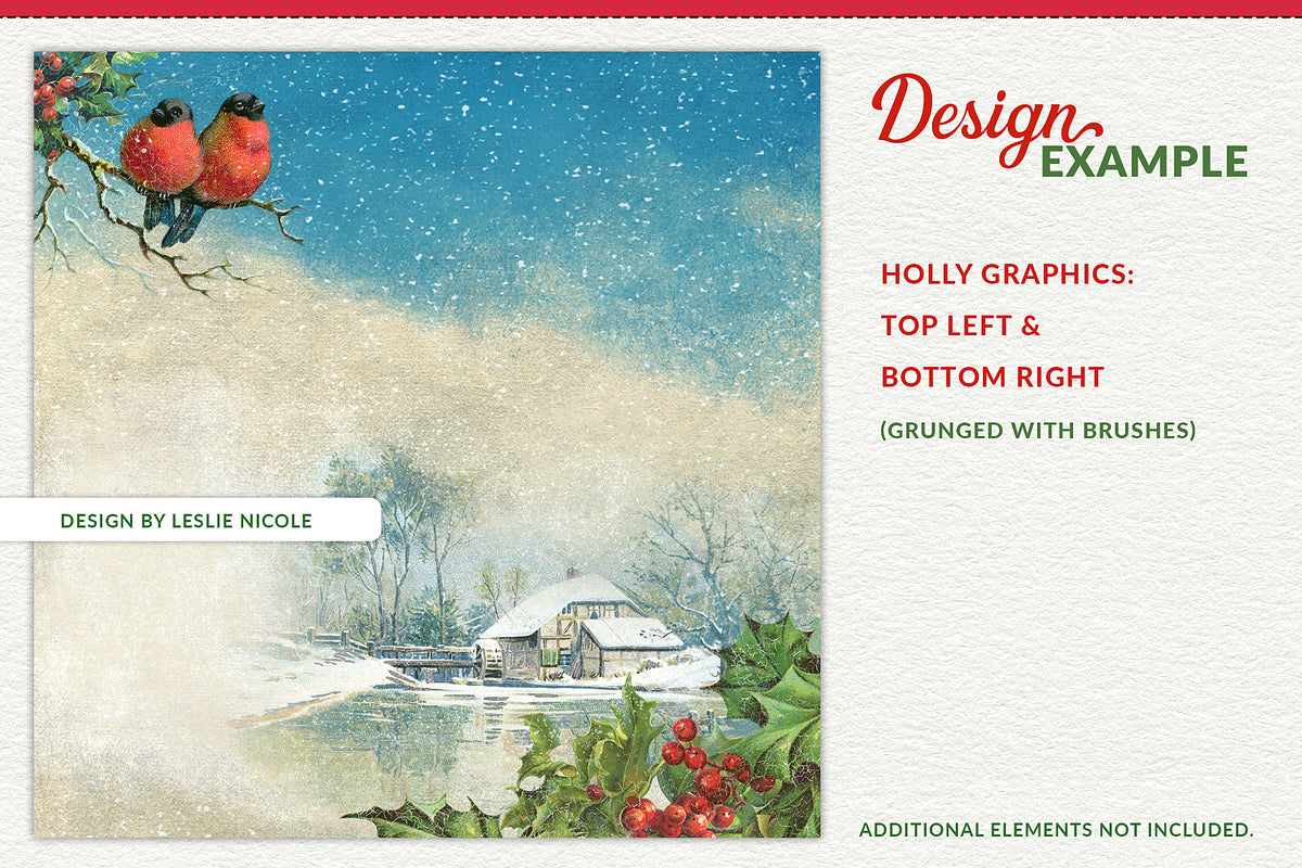 Design example using the vintage holly illustrations digital graphics.