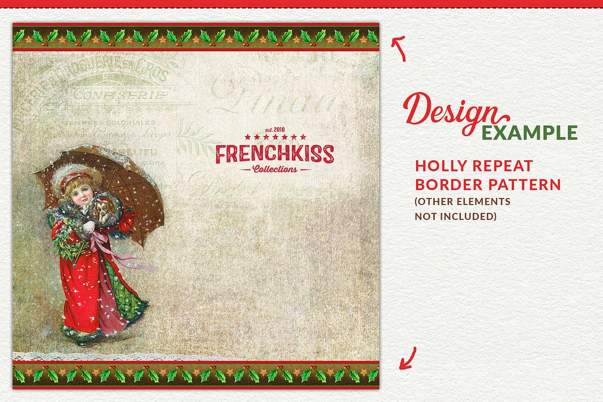 Design example using the vintage holly illustrations border pattern..