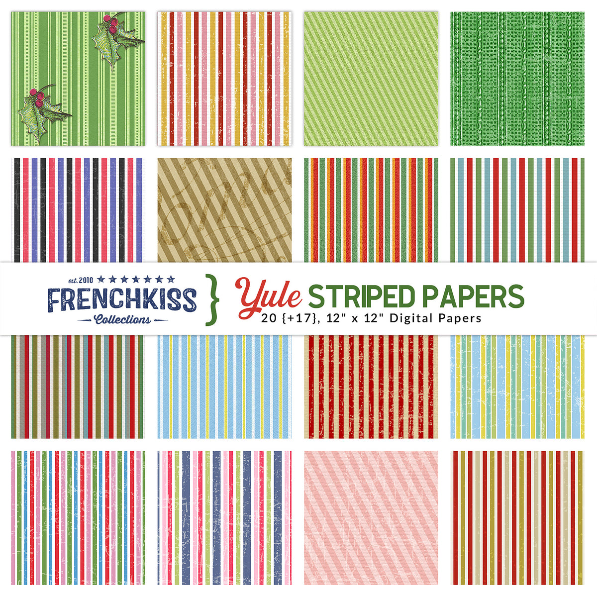 Yule Striped Digital Papers in Christmas colors but versatile enough for many usages.