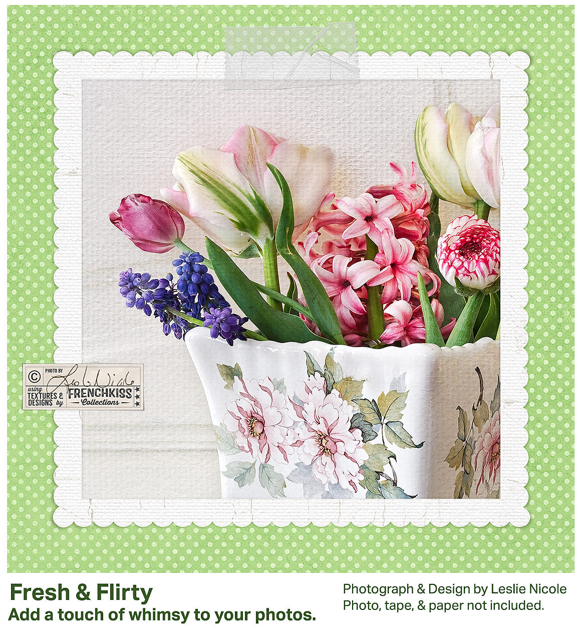 Fine Art Floral Photograph using a digital frame with scalloped edges.
