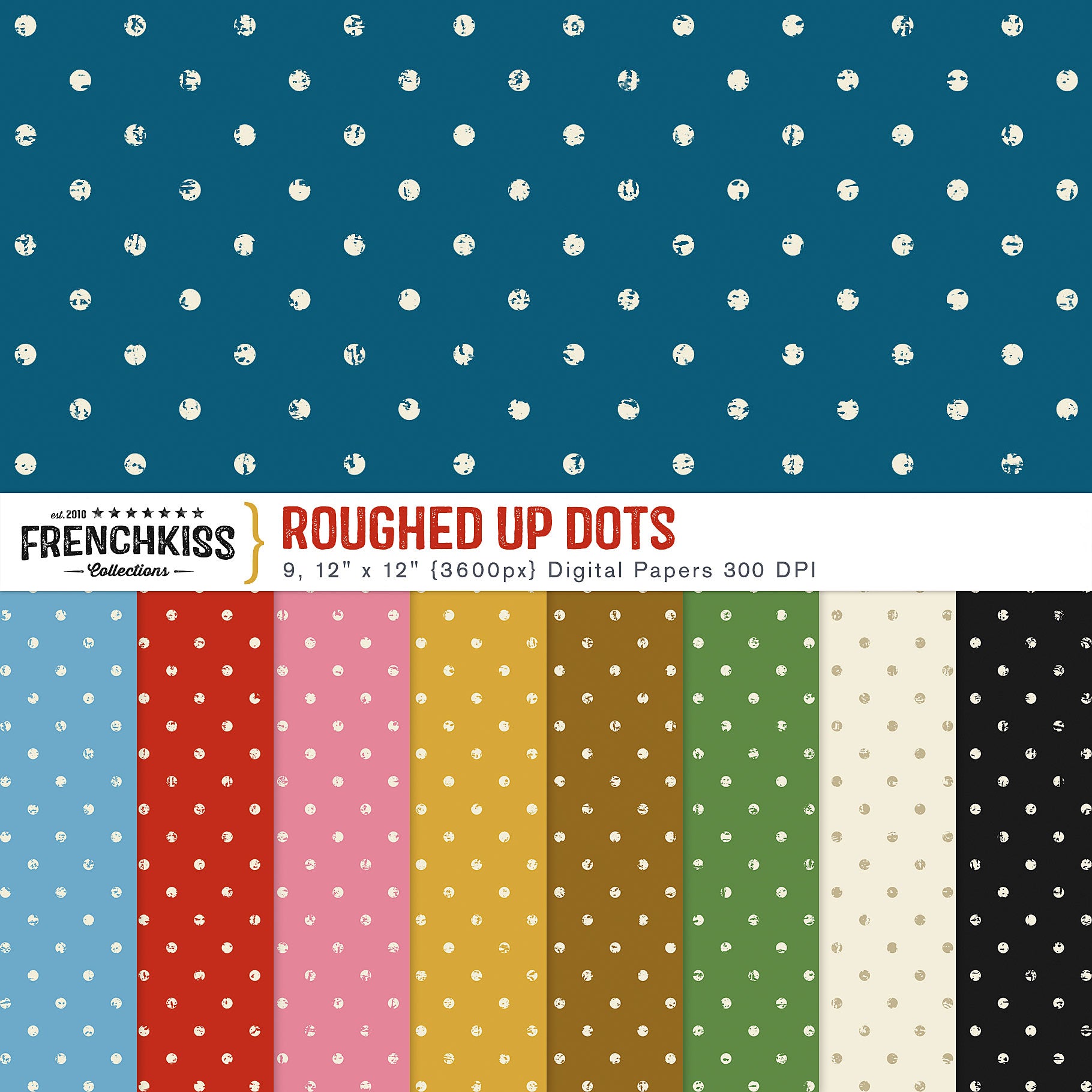 Roughed Up Dots Digital Papers. A classic polka dot pattern with a twist.