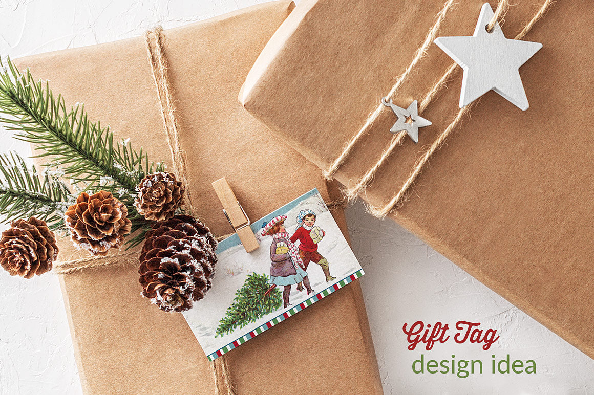 Gift tag idea using a vintage illustration from the Vintage Christmas Compendium.